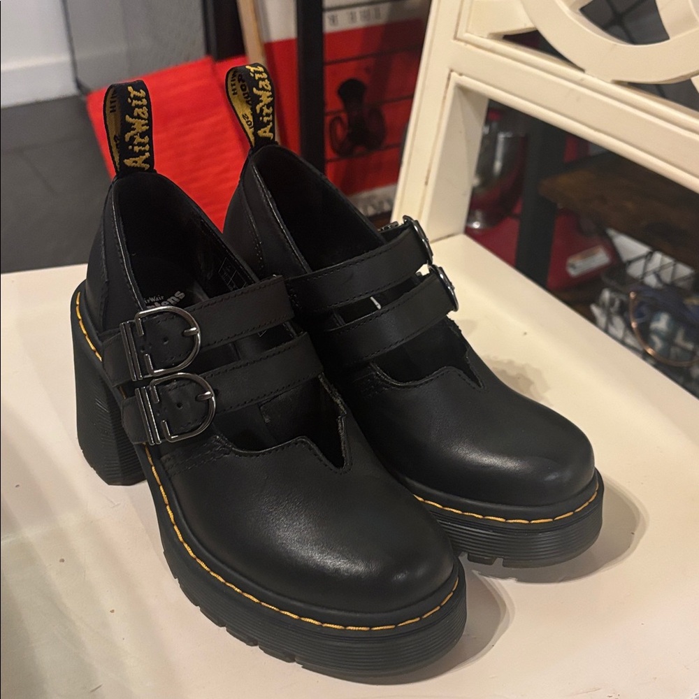 Dr. Martens Black Leather Chunky Mary Jane Heels - like new